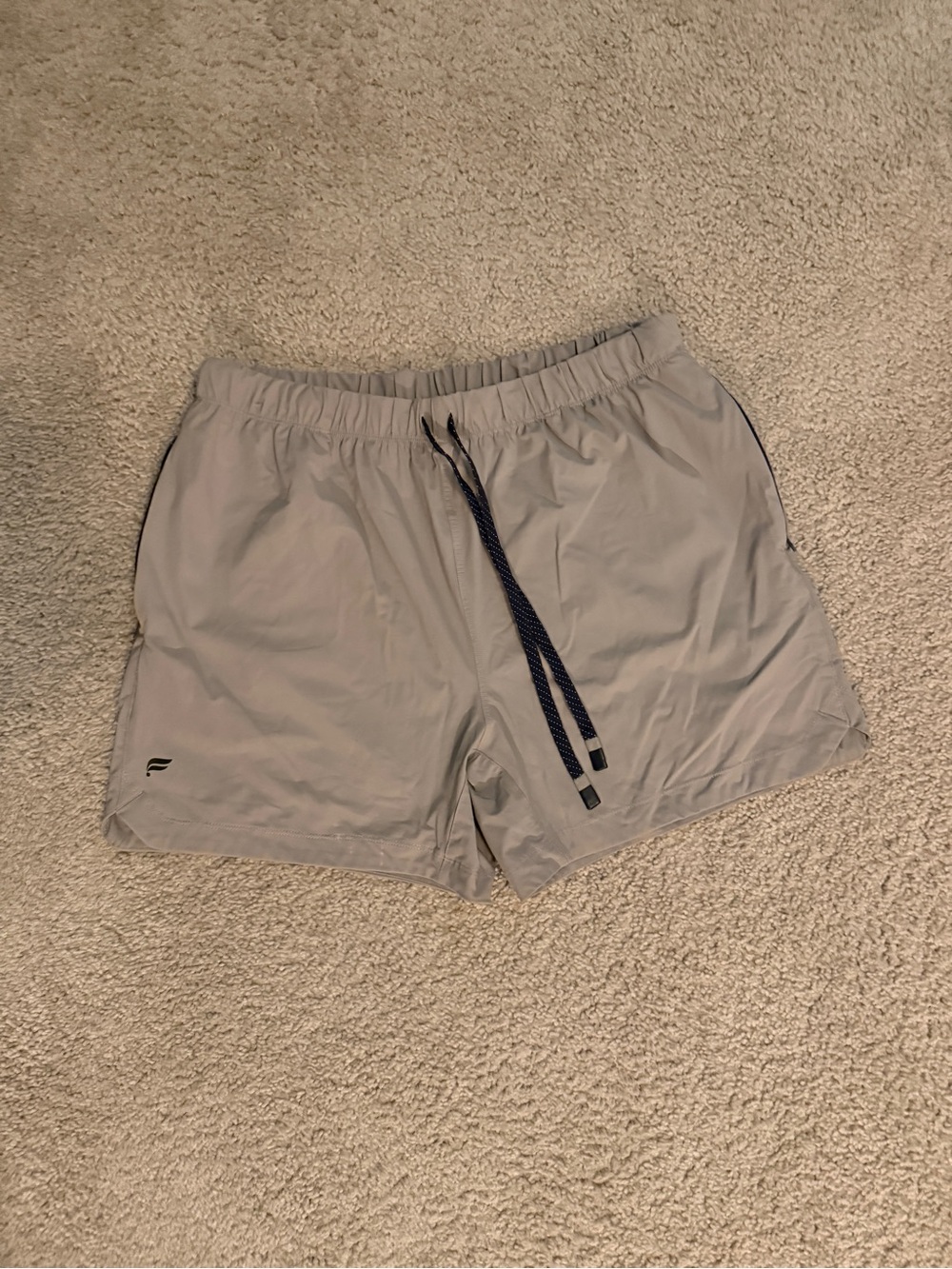 Fabletics Men's Light Gray Athletic Shorts with Navy Drawstring